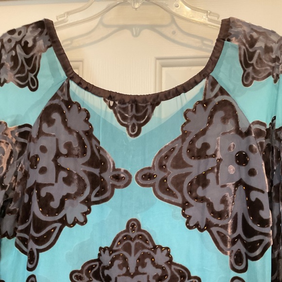 Hale Bob Turquoise/Brown Burnout Velvet Embellished Tunic - S - Picture 7 of 12